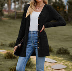 R&B | Strickjacke Wollstrick Lässige Passform Knöpfe Rippstrick mit Taschen