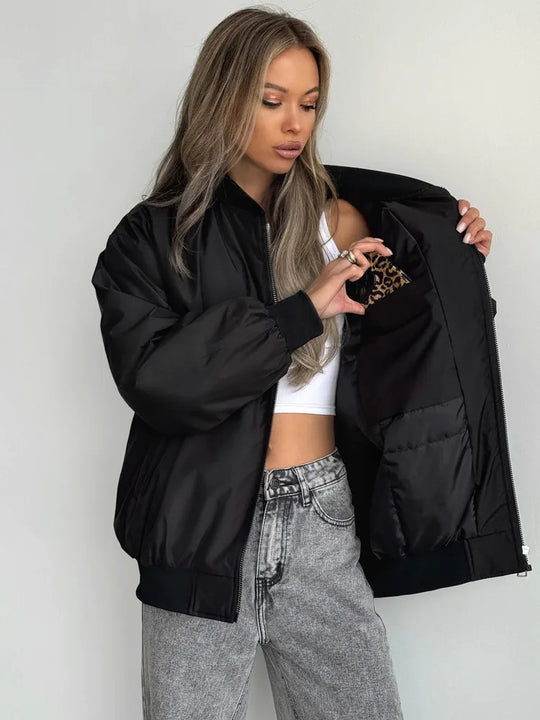 Damen modische Bomberjacke mit praktischen Innentaschen und sportivem Schnitt R&B