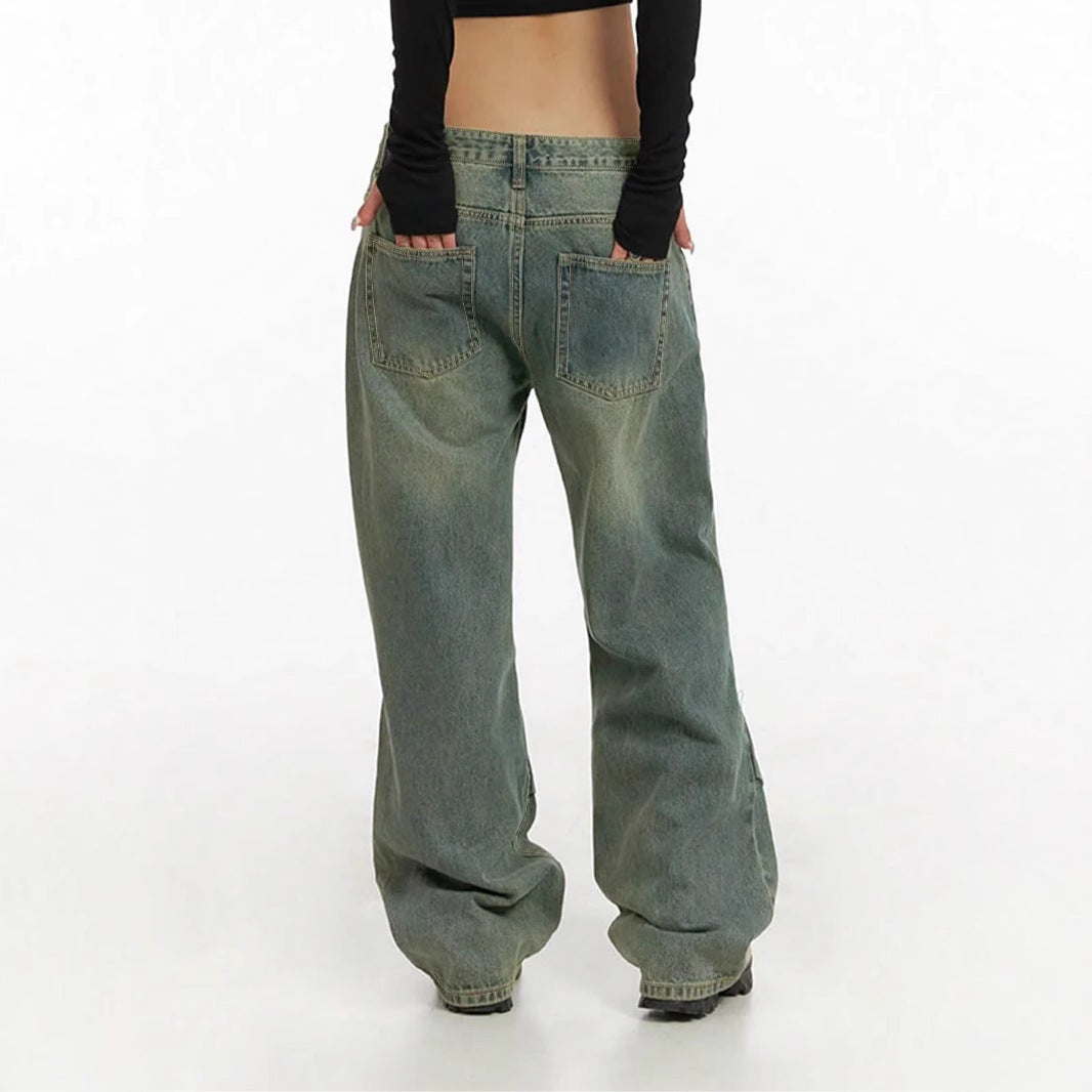 Damen Baggy-Jeans mit hohem Taillenbund und weiten Beinen R&B