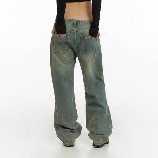 Damen Baggy-Jeans mit hohem Taillenbund und weiten Beinen R&B