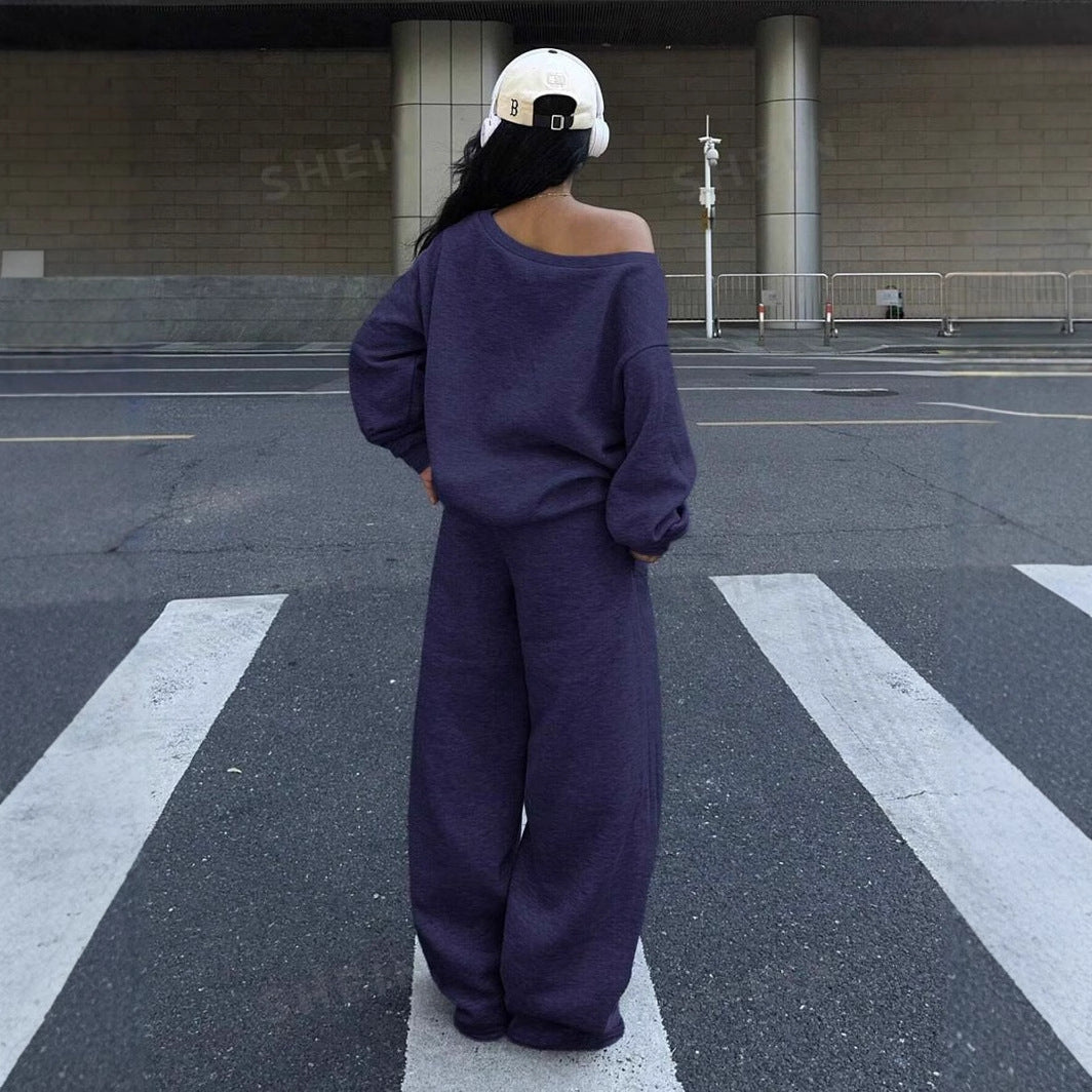 Damen lässiges Oversized Sweat- und Jogginganzug-Set mit seitlichen Taschen R&B