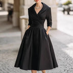 Damen nan elegantes Midikleid mit Wickeloberteil, Dreiviertelärmeln und Eingrifftaschen R&B