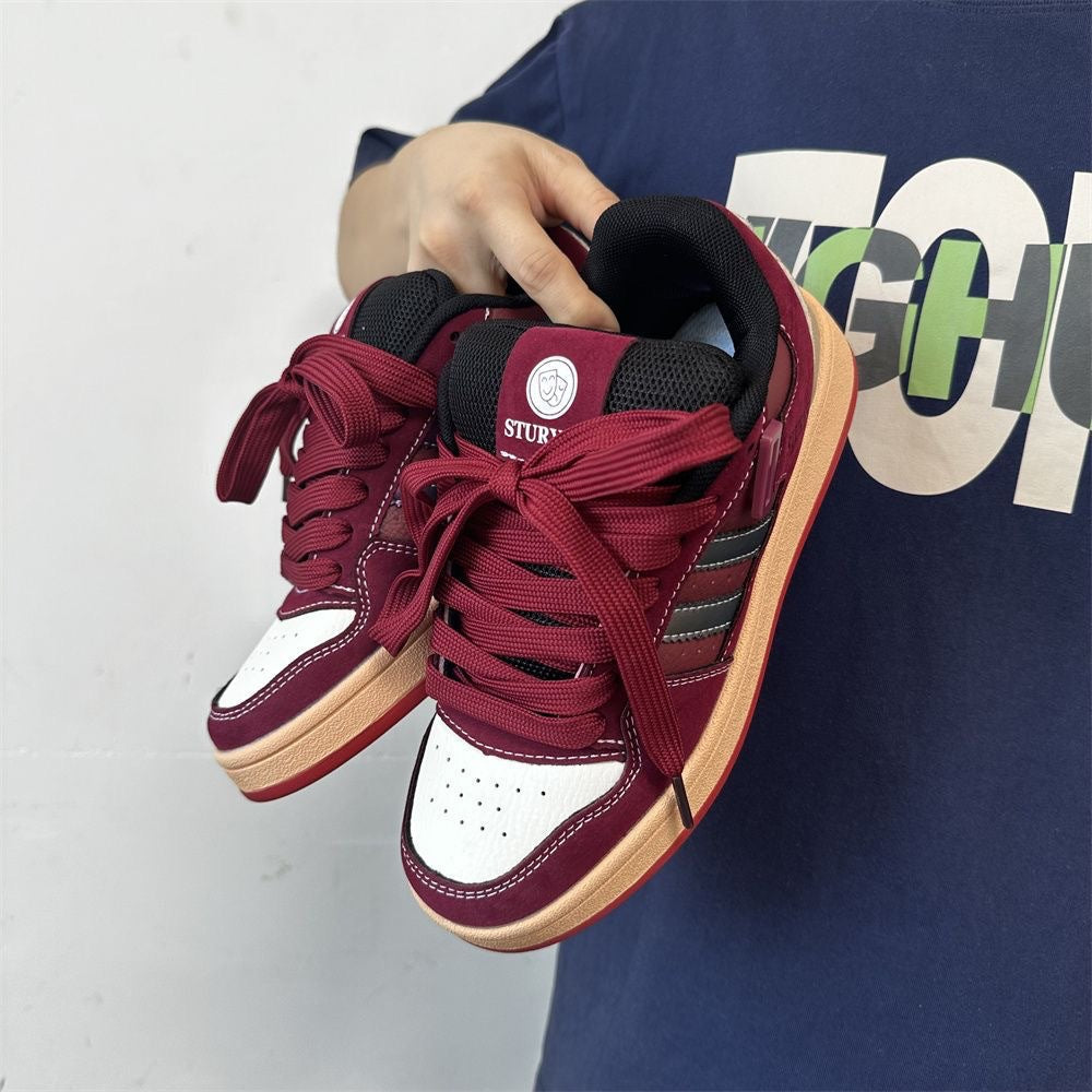 Damen modische Sneakers mit dicker, gepolsterter Sohle und elastischen Schnürsenkeln