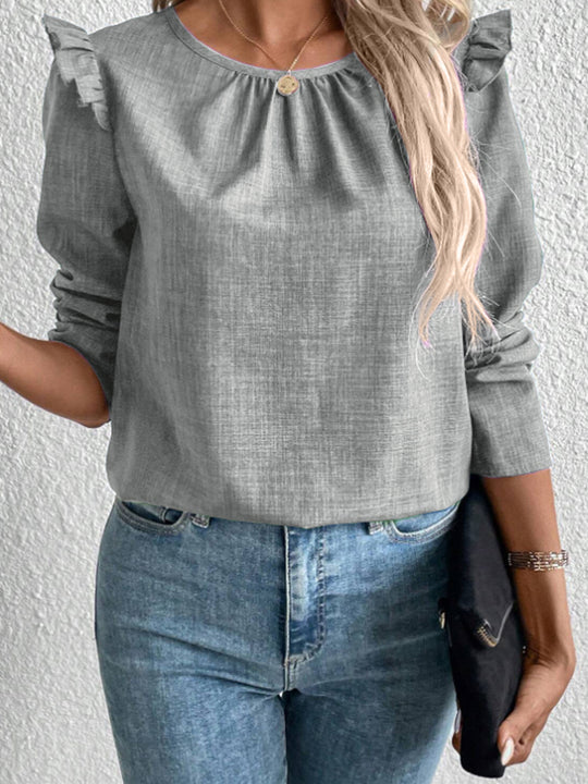 Damen Elegante Bluse mit Rüschendetails und Rundhalsausschnitt R&B