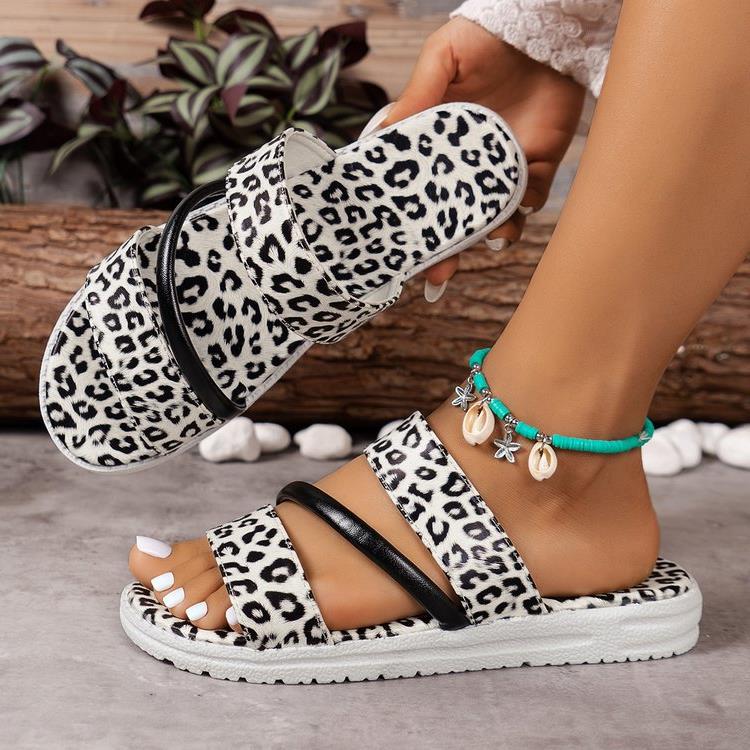 Damen modische Flauscher Slides mit Leoprint R&B