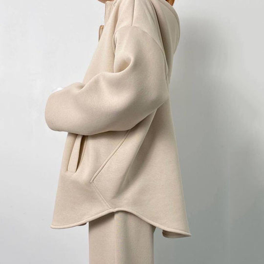 Damen Oversized Fleece-Set mit Stehkragen und seitlichen Taschen R&B