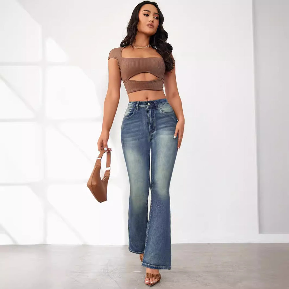 Damen Flared Jeans mit hohem Bund und schickem Schnitt R&B