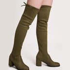 Damen Overkneestiefel mit modischem Blockabsatz und eleganter Schnürung R&B