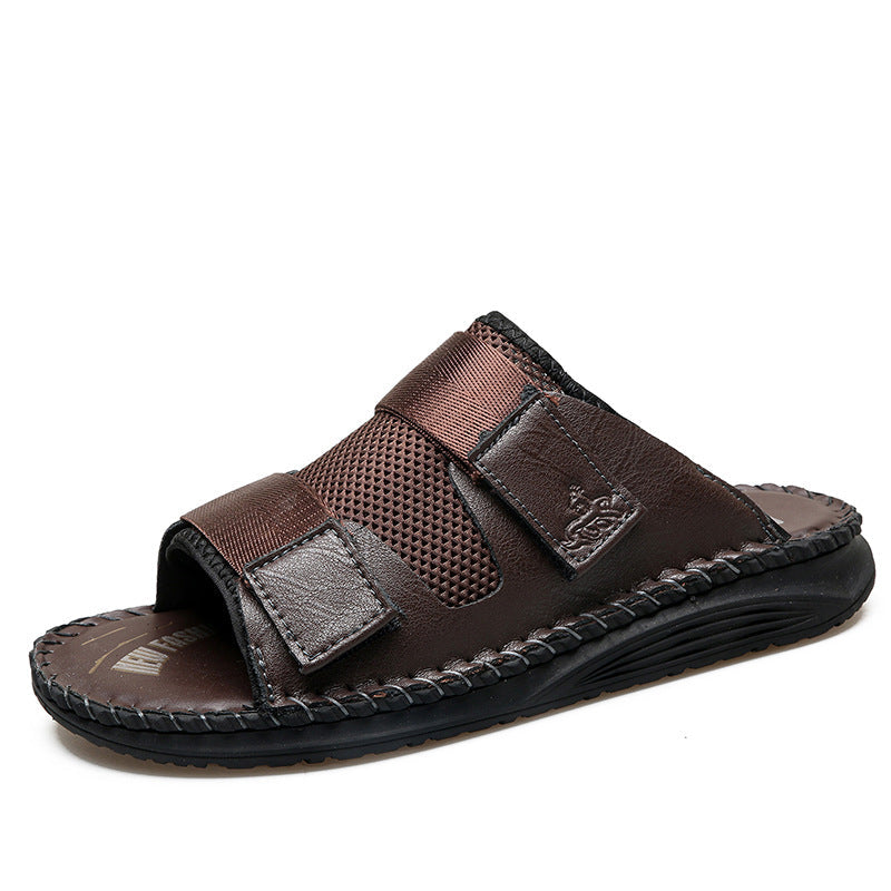 Herren Atmungsaktive Leder-Sandalen mit verstellbarem Klettverschluss R&B