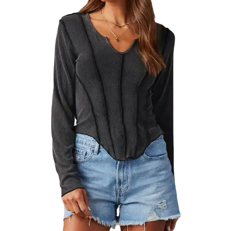 Damen Langärmeliger, strukturierter Basic-Pullover mit modischen Akzenten R&B