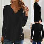 Damen Rippstrick-Pullover mit modischen Knopfdetails R&B