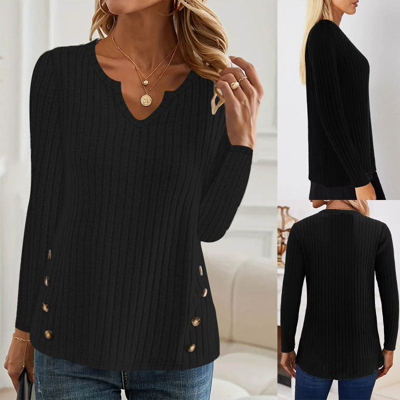 Damen Rippstrick-Pullover mit modischen Knopfdetails R&B