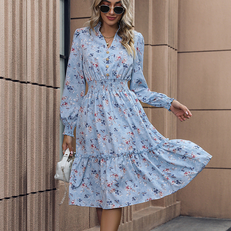 Damen Romantisches Midikleid mit floralem Design und Taillengürtel R&B