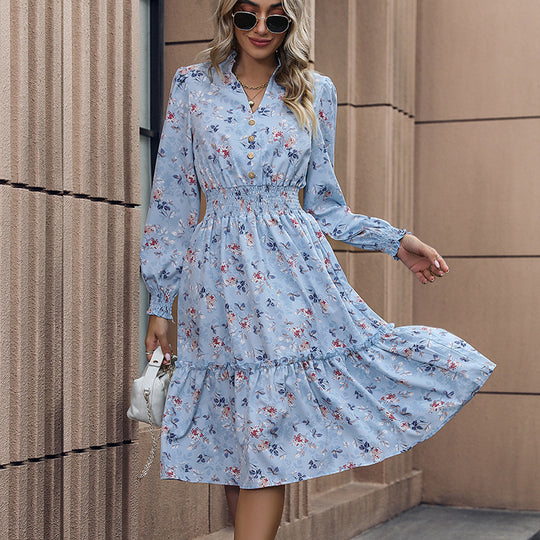 Damen Romantisches Midikleid mit floralem Design und Taillengürtel R&B