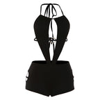 Damen Einteiler Badeanzug mit raffiniertem Design und tiefem V-Ausschnitt R&B