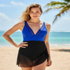 Damen Einteiler Badeanzug mit elegantem Schnitt und praktischer Wickelrock-Option R&B