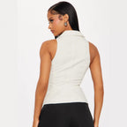 Damen elegant geschnittenes Wickeloberteil mit Knopfleiste und Kragen R&B
