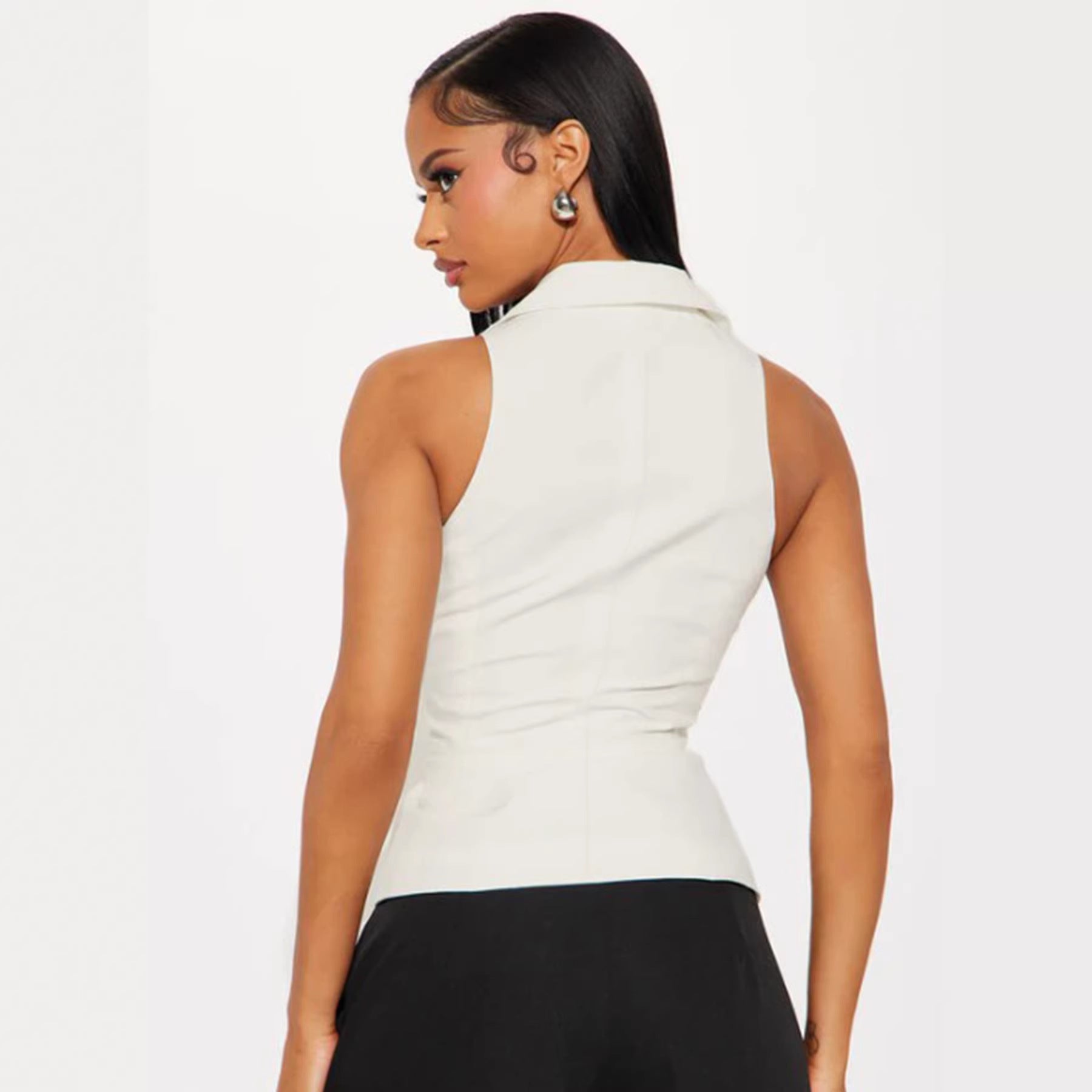 Damen elegant geschnittenes Wickeloberteil mit Knopfleiste und Kragen R&B
