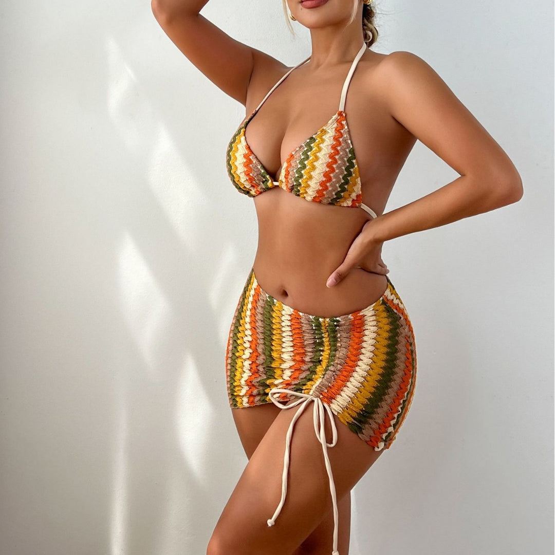 Damen Bunt gestreiftes Bikini-Set R&B