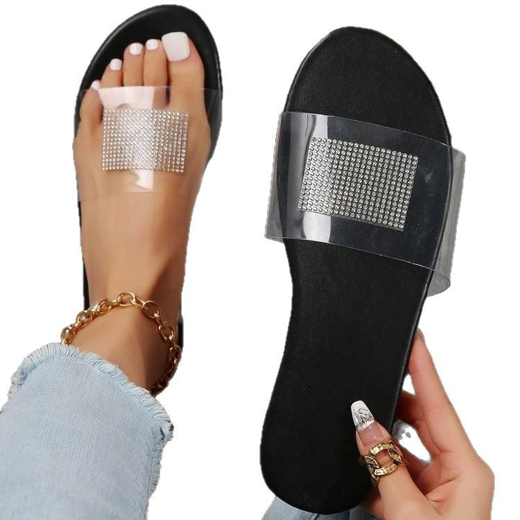 Damen Glamouröse Slides mit funkelnden Strass-Applikationen R&B