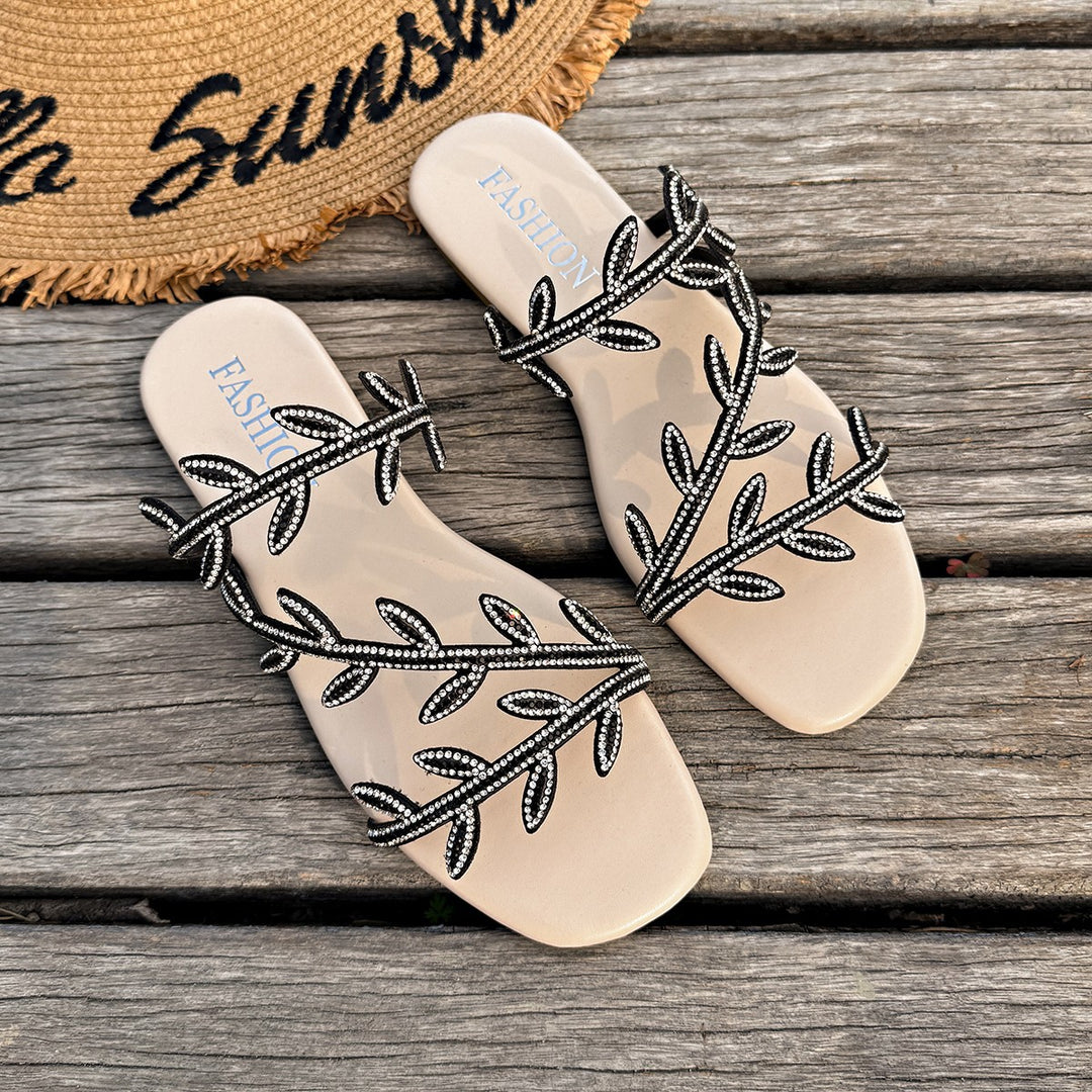 Damen Sandalen mit funkelnden Blattapplikationen und komfortabler Fußbettung R&B