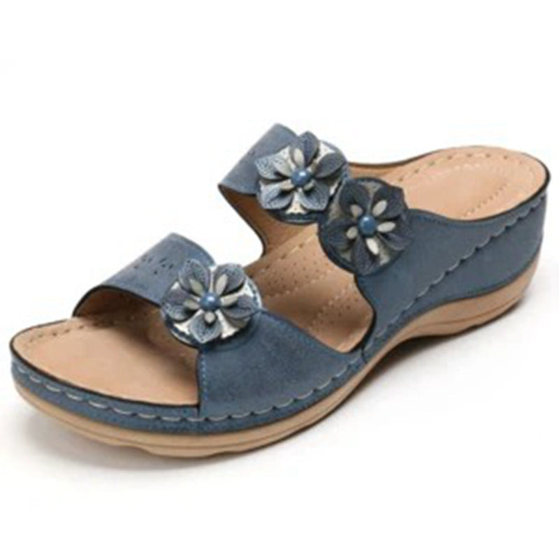 Damen Wedge-Sandalen mit floralen Applikationen und anatomischem Fußbett R&B