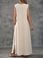 Damen Maxi-Strandkleid mit elegantem V-Ausschnitt und seitlichem Schlitz R&B