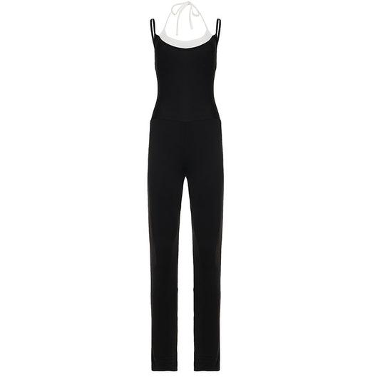 Damen schmal geschnittener Jumpsuit mit verstellbaren Spaghettiträgern und hohem Bund R&B