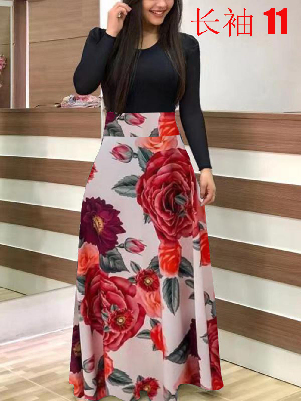 Damen Elegantes Maxikleid mit grafischem Druck und flexiblem Bund R&B