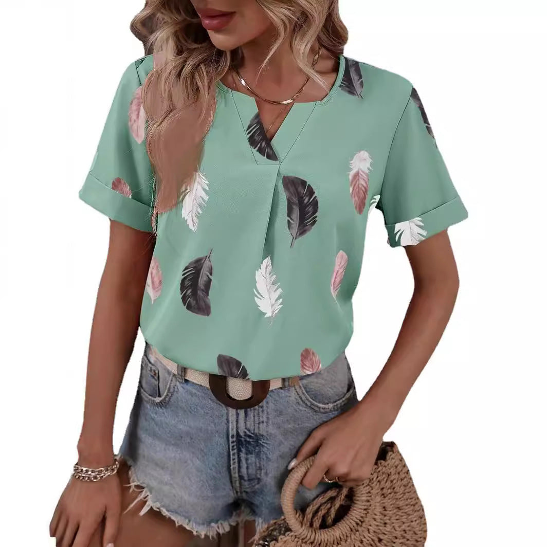 Damen Trendy Bluse mit Blattmuster und lässigem Schnitt R&B