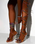 Damen Durchsichtige Absatzsandalen mit funkelndem Riemendesign und Schleifenakzent R&B
