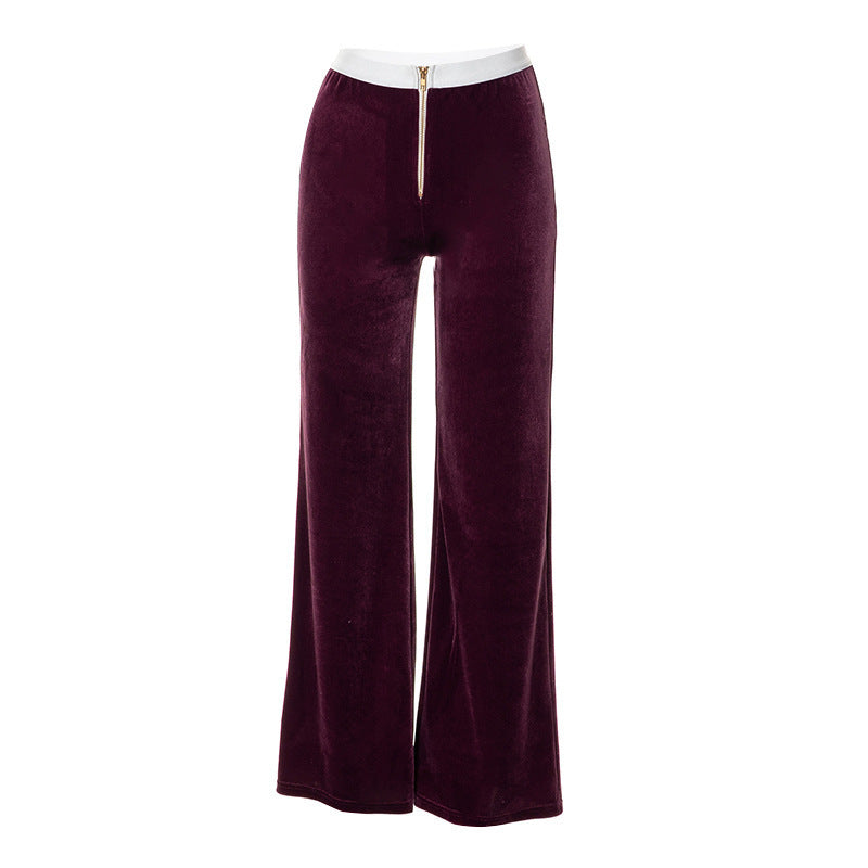 Damen elegante Stoffhose mit hohem Bund und dekorativem Reißverschluss R&B