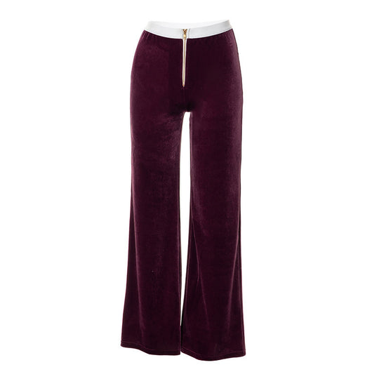 Damen elegante Stoffhose mit hohem Bund und dekorativem Reißverschluss R&B