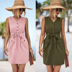 Damen Kleid mit Gürtel und praktischen Taschen R&B