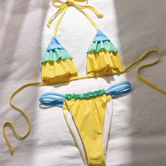 Damen Rüschen Bikini-Set mit verstellbaren Trägern R&B