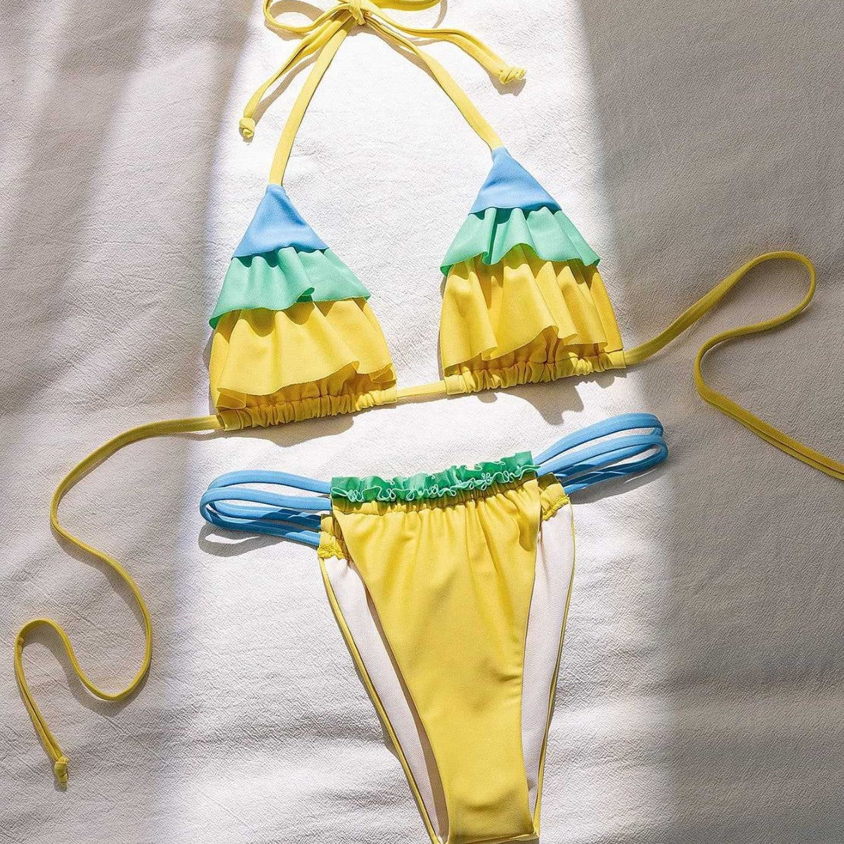 Damen Rüschen Bikini-Set mit verstellbaren Trägern R&B