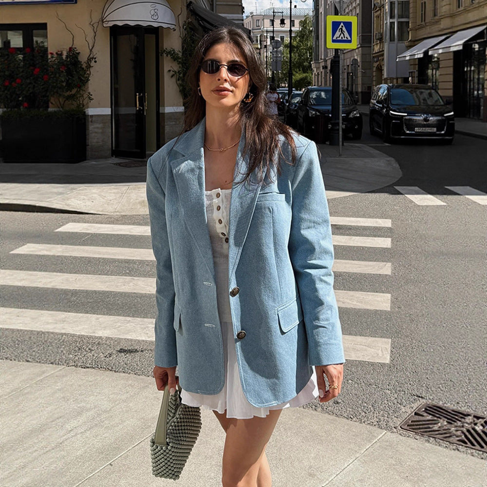 Damen Übergröße Blazerjacke aus hochwertigem Denim R&B