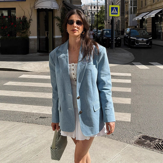 Damen Übergröße Blazerjacke aus hochwertigem Denim R&B