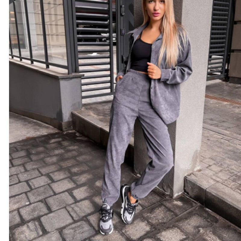 Damen bequeme Lounge-Set mit Knopfleiste und elastischen Bündchen R&B