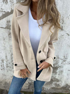 Damen Fleece Mantel mit doppelter Knopfleiste und schickem Reverskragen R&B