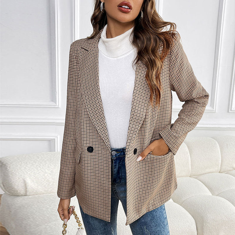 Damen elegante Karo-Blazerjacke R&B