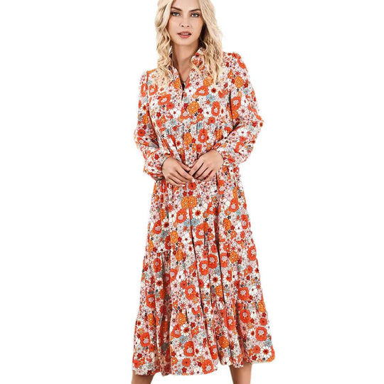 Damen lässiges Midikleid mit floralem Muster und asymmetrischen Saum R&B