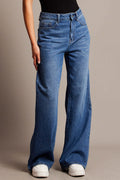 Damen Weit geschnittene High-Waist Jeans mit eleganten Falten R&B