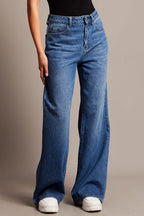 Damen Weit geschnittene High-Waist Jeans mit eleganten Falten R&B