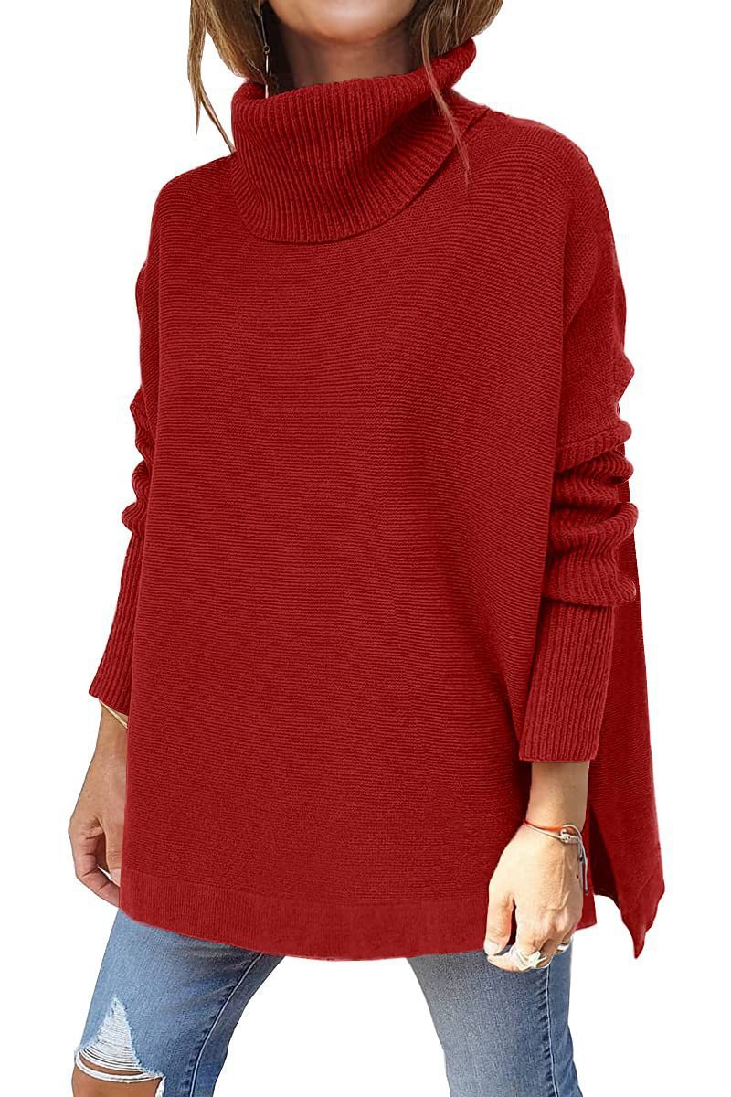 Damen komfortabler Rollkragenpullover mit weichem Strickmuster R&B