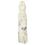 Damen Elegantes Maxikleid mit floralem Halterdesign und seitlichem Schlitz R&B