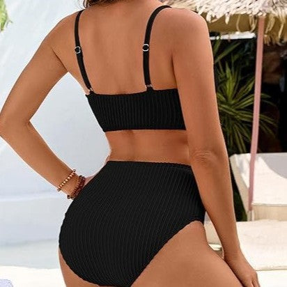 Damen hoch tailliertes Bikini-Set mit Rüschendetails und verstellbaren Trägern R&B