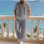 Herren komfortables Freizeit-Set mit modischem Henley-Oberteil und lockeren Hosen R&B