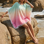 Damen lässiger Strandponcho mit fransigen Akzenten R&B