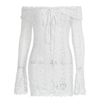 Damen Spitzenoberteil mit Off-Shoulder Design und langen Ärmeln R&B